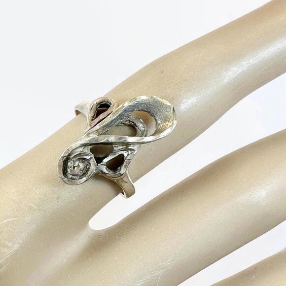 Jewelry - Vintage Modern Ring Sterling Silver:  70s Organic Diamond Cut Contemporary
